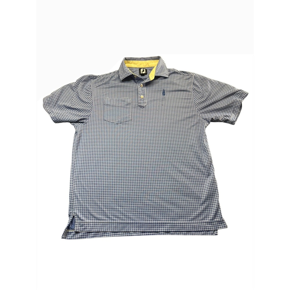 FootJoy Polo Shirt Mens Medium Blue Gingham Golf Performance Stretch